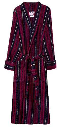 Image of Bown of London Mens Marchand Egyptian Cotton Velour Dressing Gown - Wine/Navy/Gold - Extra Large