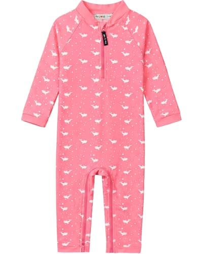 Image of weVSwe Baby Cut Whale Swimsuit Pink Rash Guards Sun Protection Infant Girls Bathing Suit Easy Diaper Changes 12-18 Months