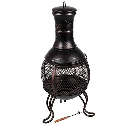 Image of Fire Vida Steel Chiminea Outdoor Garden Patio Heater Grill Chimnea Chimenea, Black & Antique Gold