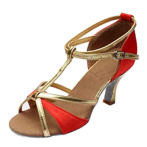Image of Shoes Dance Shoes Shoes Dance Latin Party Satin Girl Tango Med Heels Women's Casual Shoes Athletic Shoes Casual Daisy Shoes Ladies Slip on Shoes Casual Red