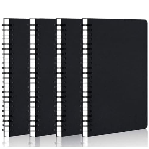 Image of Hikrxya 4 Pack Notebook Lined A5 Spiral Notepad, Black Kraft Cover Notebooks 120 Pages / 60 Sheets Bulk Journals, Memo Notepads Planner Sketch Pad
