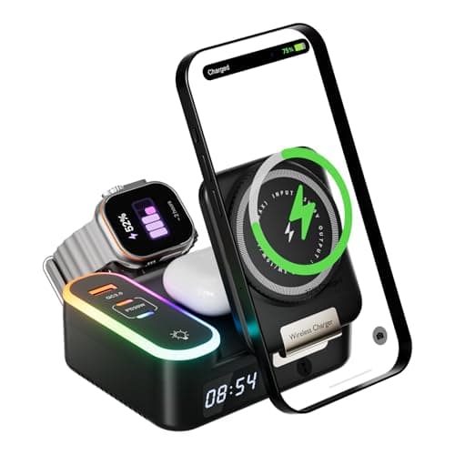 Image of Wireless Charger 8in1 Magnetic Wireless Charger Fast Charging Station for iPhone, 65W Fast Foldable Charger with LED Clock, USB-C/USB-A Ports, Multi-Device Charging, Travel charged, MagSafe Compatible