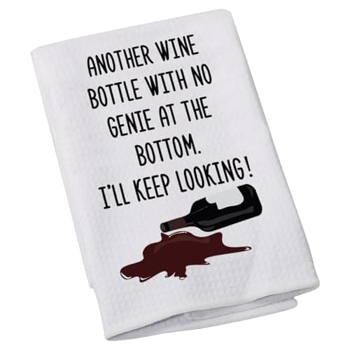 Image of Funny Wine Lover Kitchen Towels No Genie at The Bottom Humorous Sarcastic Dish Towels Birthday Gift for Her (bottle with no genie)