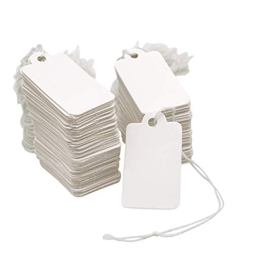 Image of jijAcraft 500Pcs White Price Tags with String: 45 x 25mm Luggage Tags Paper Blank Gift Marking Strung Labels for Jewelry Clothing Display Price