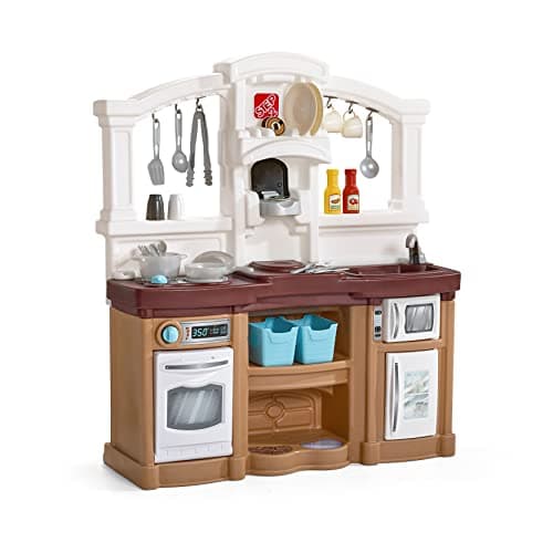 Image of Step2 Fun with Friends Play kitchen in brown with sound | Play kitchenette made of plastic | Includes 4 accessories