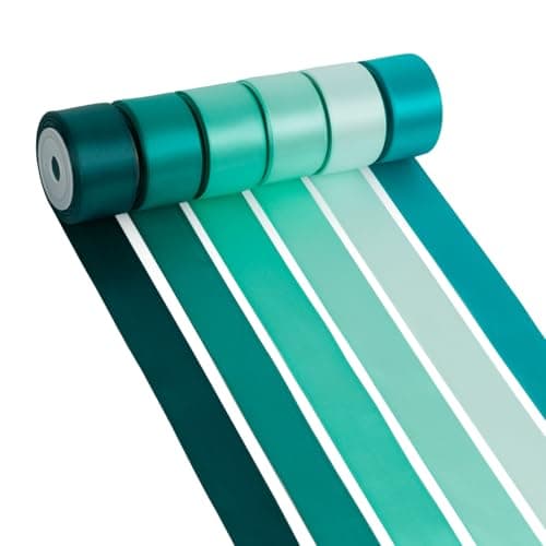 Image of Teal Ribbon 1 Inch Double Faced Satin, Dark Teal, Aqua, Turquoise, Jade, Peacock, Mint Green, Blue and Green Ribbon for Flower Bouquet, Gift Wrapping, Wedding, Bridal Shower, Bows & Crafts - 30Yds