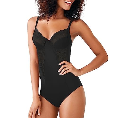 Image of Maidenform Women's Pretty Collection - Bodybriefer With Lace Bodysuit, Black (Black), 38D UK
