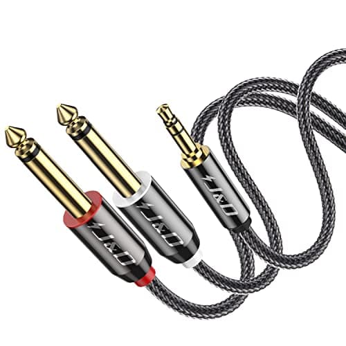 Image of J&D 3.5mm to 6.35mm Audio Cable, Gold-Plated Mini Jack TRS Stereo to Dual 6.35mm TS Mono Y-Splitter Audio Cable Breakout Cord Lead with Nylon Braid for Laptop, Home Theater Devices, Amplifiers, 46 cm