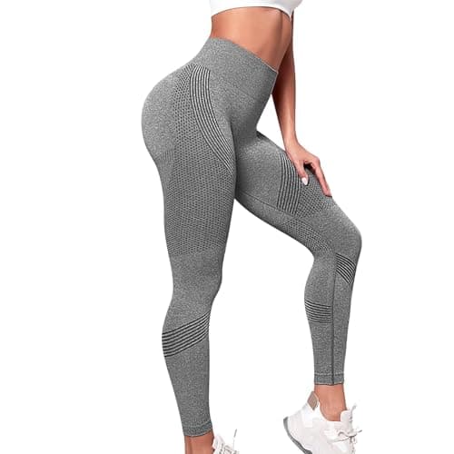 Image of Gkojhj Anti Cellulite Leggings Compression 3D Women High Waist Tummy Control Butt Lift Petite Yoga Pants Seamless Sports Pants Push up Opaque Gym Legging Fitness Pilates Trousers Grey