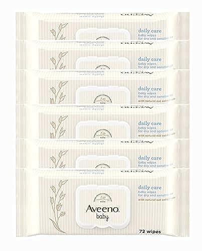Image of AVEENO Baby Daily Care Wipes - Cleanse Gently and Efficiently - Baby Wipes - Baby Essentials - 72 Wipes, Lid On Each Pack, Pack of 6 (432 Wipes in Total)