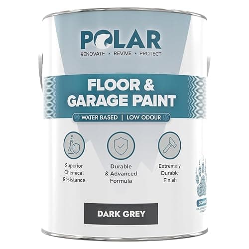 Image of Polar Floor & Garage Paint Dark Grey, 5 Litres - Water Based, Solvent Free - Ideal for Garages, Warehouses & Concrete Floors - Hard Wearing & Slip Resistant, Mid-Sheen Finish, Interior & Exterior Use