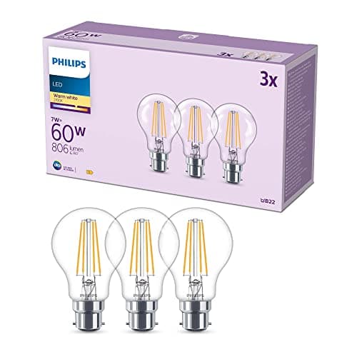 Image of Philips LED A60 Light Bulb 3 Pack [Warm White 2700K - B22 Bayonet Cap] 60W, Non Dimmable. for Home Lighting, 929001387493