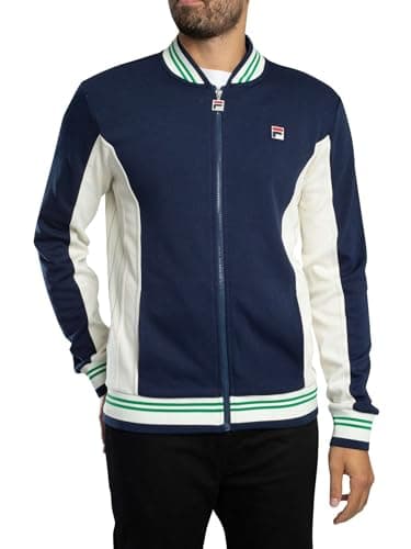 Image of FILA Men's Settanta Baseball Track Jacket, Navy/Gardenia/Green, XL