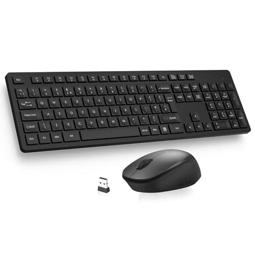 Image of LeadsaiL Wireless Keyboard and Mouse Set, 2.4GHz USB Computer Keyboards and Mouse Combo, Full Size UK QWERTY Layout, Ergonomic Design with 12 Multimedia Shortcuts for HP/Lenovo Laptop and Mac - Black