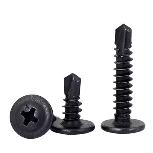 Image of FandWay 100Pcs Wafer Head Self Tapping Screws Metal,M4.2x50mm Self Drilling Screws for Steel,Modified Truss Head Tek Screw,Black Oxide Sheet Metal Screw for MetalWork Aluminum Wood Plastics.