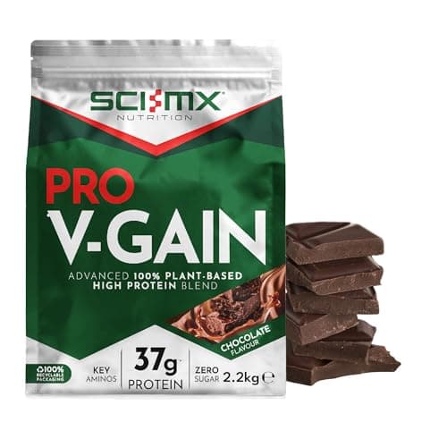 Image of SCI-MX Pro-V Gain - 100% Vegan Chocolate Flavour Soy Protein Powder Isolate + B12 + Magnesium - Muscle Growth & Maintenance - Sugar Free, Non-GMO - 2.2KG (49 servings) 37g of protein per serving