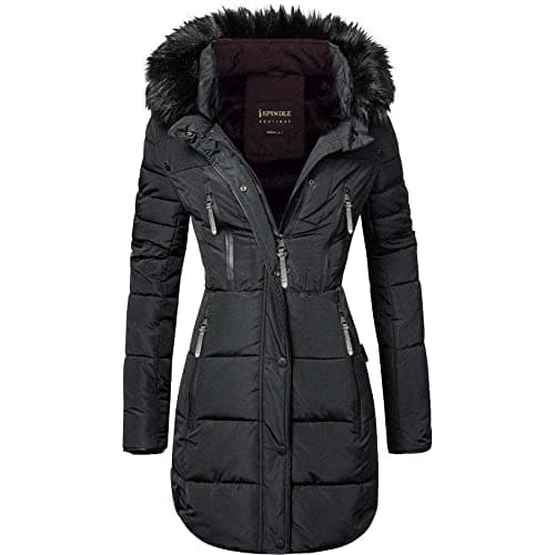 Image of Spindle Womens Designer Long Fur Parka Hooded Jacket Quilted Winter Padded Coat Zip Pockets 3XL/20 Black