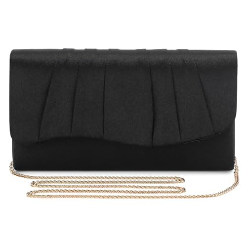 Image of UBAYMAX Satin Clutch Bag for Women, Black Evening Purse with Detachable Chain, Elegant Envelope Crossbody Handbag for Wedding, Party, Prom & Cocktail