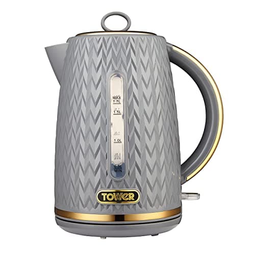 Image of Tower T10052GRY Empire 1.7 Litre Kettle with Rapid Boil, Removable Filter, 3000W, Grey with Brass Accents