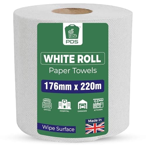 Image of PDS Centrefeed White Rolls 3 Pack - 2 Ply Tissue Roll for Wiping Surfaces & Drying Hands - 400 Sheets Strong & Ultra Absorbent White