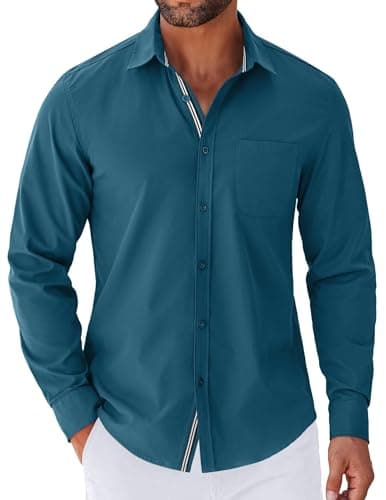 Image of COOFANDY Men's Long Sleeve Casual Button Down Shirts Untucked Shirts for Men Regular Fit Dress Shirt, Midnight Blue, S