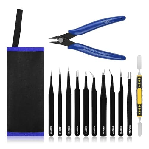 Image of Ainiv Precision Tweezers Set, 11PCS Anti-Static ESD Tweezers Set with 1PCS Micro Wire Cutter for Modeling, Electronic Repair, Handicraft, Laboratory, Jewelry Manufacturing, Hobby etc