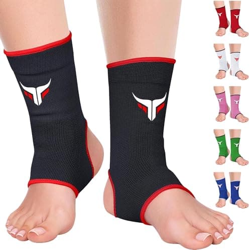 Image of Mytra Fusion Ankle Support for Women & Men - MMA Muay Thai Kickboxing Training Ankle Brace - Breathable Elasticated Compression Foot Brace for Sports, Gym, Running & Football - 1 Pair (Black, S/M)