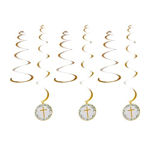 Image of Amscan 9915634 - Botanical Celebration Christening, Communion or Confirmation Hanging Swirl Decorations - 6 Pack