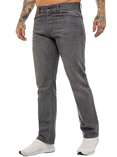 Image of 989Zé ENZO Mens Jeans Straight Leg Classic Fashion Regular Fit Cotton Basic Denim Pants Trousers EZ408 Grey 36W / 30L