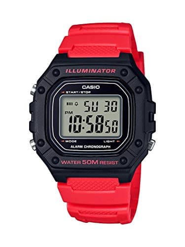 Image of Casio W218H Series | Men’s Digital Watch | 50M WR | 1/100 Second Stopwatch | 100 SEC Chronograph | LED Backlight | Countdown Timer | Daily Alarm | Hourly Time Signal | 7 Year Battery, Black/Red,