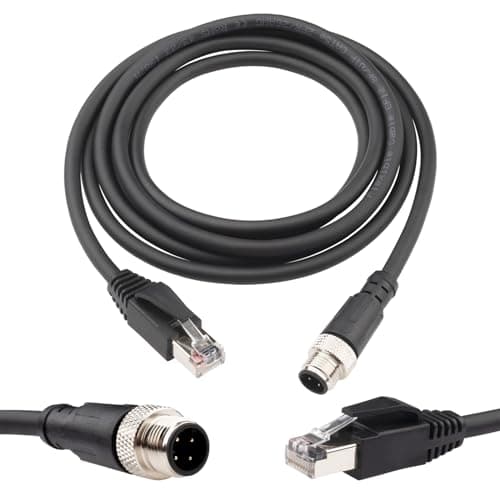 Image of Lonlonty M12 to RJ45 Industrial Ethernet Cable,Automation Systems Interconnect M12 4 Pin D Code Male to RJ45 Male Shielded Cable Assembly, Cat5e SFTP 4PR/26AWG 2M/6.6Ft