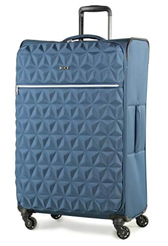 Image of Rock Jewel Large Soft Shell Hold Suitcase in Blue - Your Travel Hidden Gem, 4 Wheels, Telescopic Handle, Corner Piping Protectors, Underside Protection Strip & Lockable Zips - 81 x 48 x 32.5 cm 3.6KG
