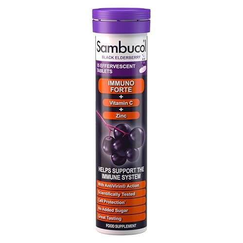Image of Sambucol Natural Black Elderberry Immuno Forte Effervescent Tablets | Vitamin C | Zinc | Immune System Supplement | 15 Tablets