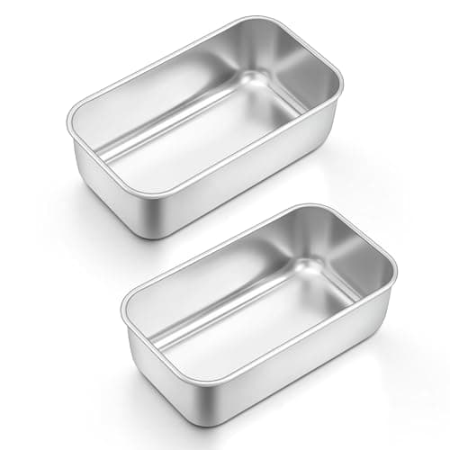 Image of Onader 1lb Loaf Tin Set of 2, Stainless Steel Mini Bread Loaf Pan for Baking Banana Bread, Meat Loaf, Lasagna and Cake, Healthy & Sturdy, Oven & Air Fryer Safe, Easy to Clean, 16X 9.2X 5 cm