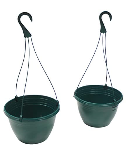 Image of Kingston Tools 2-Pack Hanging Baskets Recycled Plastic Eco-Friendly 50cm Height Green Made in the UK Outdoors or Indoors Plants and Flowers