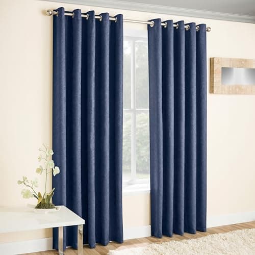 Image of Enhanced Living Vogue Navy 46 x 72 inch (117x183cm) Eyelet Thermal Noise Reducing Dim Out Curtains for Bedroom and Living Room