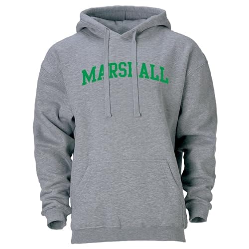 Image of Barnesmith Hooded Sweatshirt, Adult Unisex, Classic Logo, Premium Grey Heavyweight Cotton Blend Fleece, Marshall Thundering Herd - Charcoal Grey, Large