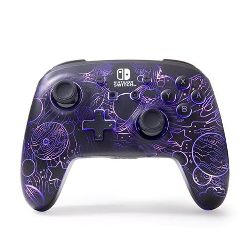 Image of PowerA Enhanced Wireless Controller for Nintendo Switch with Lumectra - Galactic Vortex, RGB lighting reveals a hidden galaxy design, rechargeable battery, motion controls, officially licensed