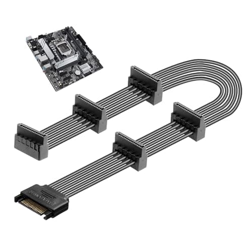 Image of QarulG 15 Pin SATA Cables Power Splitter 1 to 5 Adapter Cable SATA Drive Power Supply Cables Male 1 to Female 5 Serial Cord Splitter Cable Converter Cord for HDD SSD Optical Drives Hard Drive