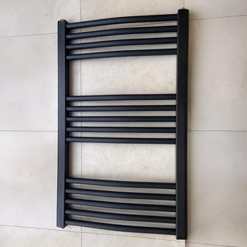 Image of Greened House Milano Black Heated Curved Towel Rail 500mm W x 800mm H Central Heating Towel Radiator
