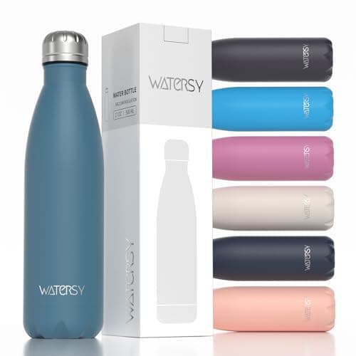 Image of WATERSY Stainless Steel Insulated Water Bottle, Double Walled Metal Vacuum Flask Keep 24 Hrs Cold & 12 Hrs Hot Thermal Metal Sports Bottles 500ml BPA Free for Outdoor, Work, Gym, School (Smog Blue)