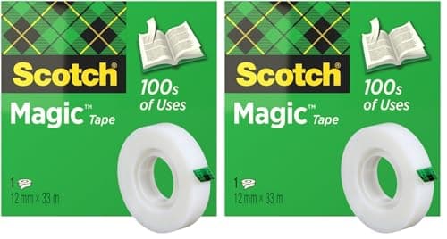 Image of Scotch Magic Tape, 1 Roll, 12 mm x 33 m - General Purpose Sticky Tape for Document Repair, Labelling & Sealing (Pack of 2)