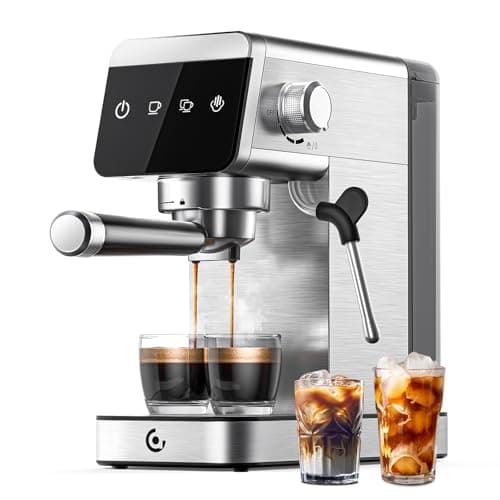 Image of AMZCHEF Coffee Machine 20 Bar, 1350W Espresso Machine, Compact Stainless Steel Coffee Machines with LED Touch Screen, Powerful Steam Wand, Removable Water Tank