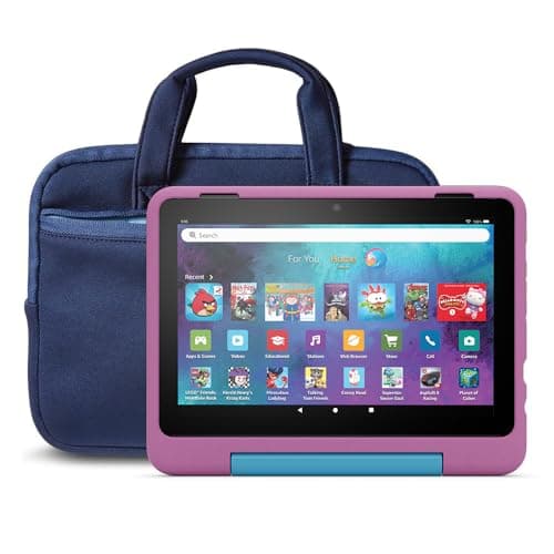 Image of Amazon Fire HD 8 Kids Pro tablet, 3 GB memory, includes ads-free books, games and videos that children love, 8" HD screen, parental controls, 13-hr battery, 32 GB and NuPro Zipper Sleeve, Blue