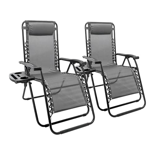 Image of Harbour Housewares Zero Gravity Chair Set with Locking System - 110KG Load Capacity - Grey - 2 Piece Heavy-Duty Reclining Folding Outdoor Garden Camping Patio Beach Loungers Set