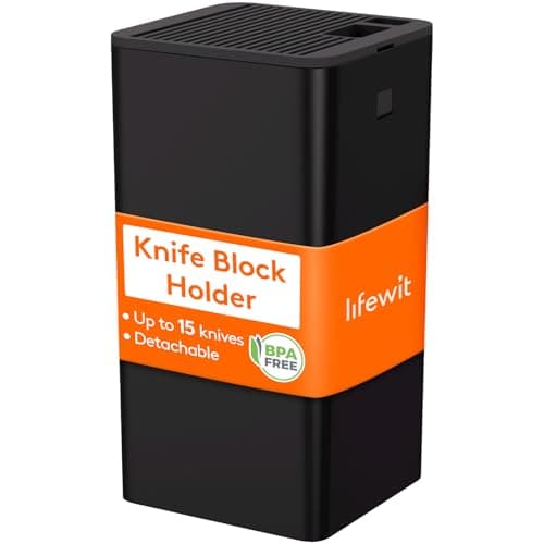 Image of Lifewit Knife Holder Without Knives, Plastic Universal Knife Organiser, Space Saver Kitchen Storage Organizer with Detachable Scissors and Sharpening Rods Slots, Hold Up to 15 Knives,Black
