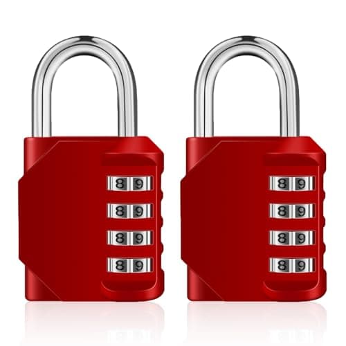 Image of ZHEGE Combination Locker Padlocks, 4 Digit Code Padlock Outdoor with Side Window, Gym Padlocks, School Locker Locks, Weatherproof Combination Locks for Backyard Shed, Fence Gate (Red, 2 Pack)