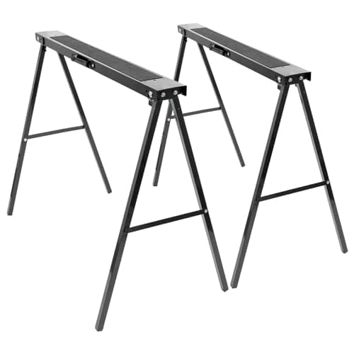 Image of Harbour Housewares Iron Saw Horse - Black - Pack of 2 - Garden Folding Saw Horse Work Bench Folding Workbench Stand Cutting Wood Holder Lightweight Log Splitter Sawhorse for Logs, Wood, Sawing