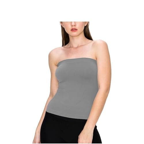 Image of BODYWEAR LTD Womens Plain Sleeveless Ruched Ladies Boob Tube Bandeau Strapless Top UK Size 10-18 (Light Grey, UK Size 10 S/M)