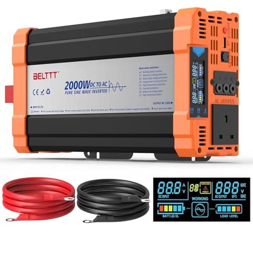 Image of 2000W Power Inverter 12V to 230V AC Pure Sine Wave Inverter,Car Inverter DC 12v to AC 230V UK with AC Sockets Dual Car Adapter With LED Display Suitable for Travel, RV, Camping